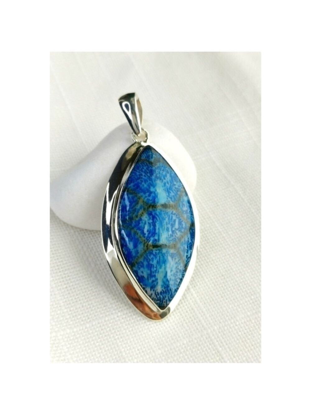 Blue Jasper marquise cabochon sterling silver pendant for necklace 🆕
